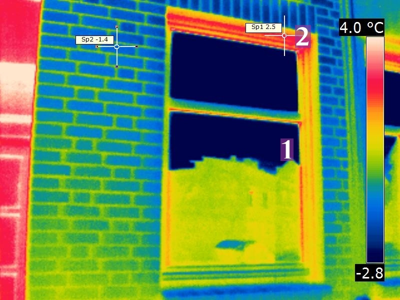 1: Wärmeabstrahlung vom gegenüberliegende Gebäude vor klarem Nachhimmel 1: Wärmeabstrahlung vom gegenüberliegende Gebäude vor klarem Nachhimmel