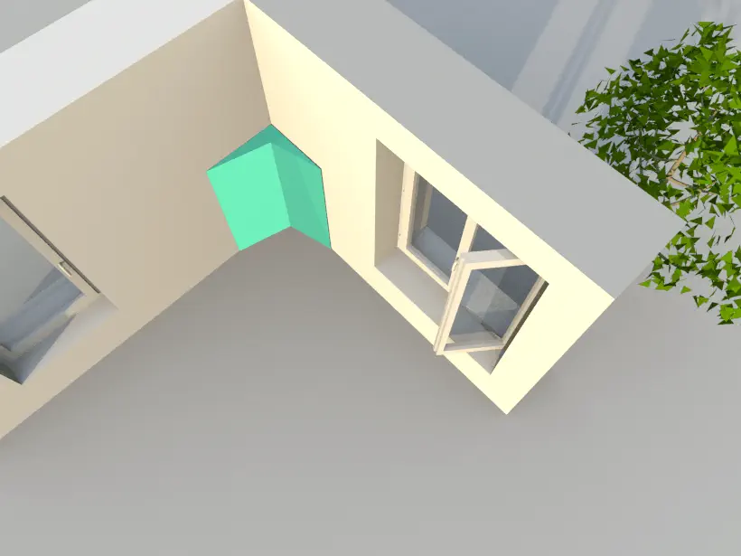 Dämmkeile - türkis - in der Außenwandecke halb fertig Dämmkeile (türkis) in der Außenwandecke halb fertig